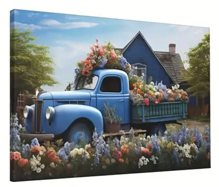 Flowers In A Vintage Truck Canvas Print Framed 12" x 16" NEW! Home & Garden:Home Décor:Posters & Prints Cozy Home Treasures   