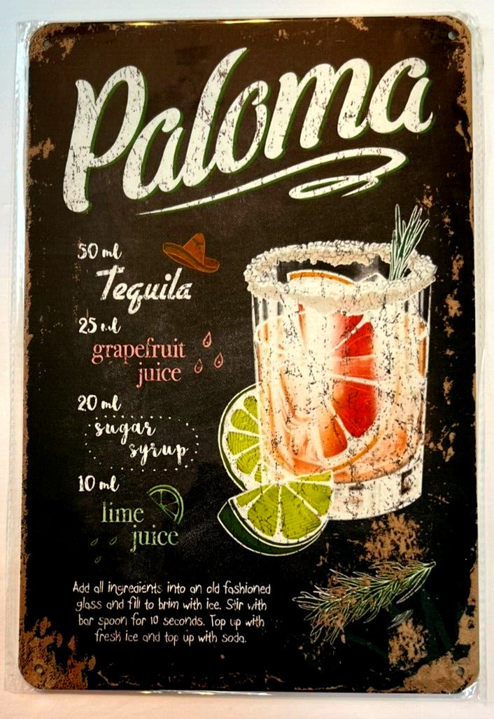 Paloma Cocktail and Drink Mix Recipe Collection 12" x 8" Wall Art Home & Garden:Home Décor:Plaques & Signs Cozy Home Treasures   