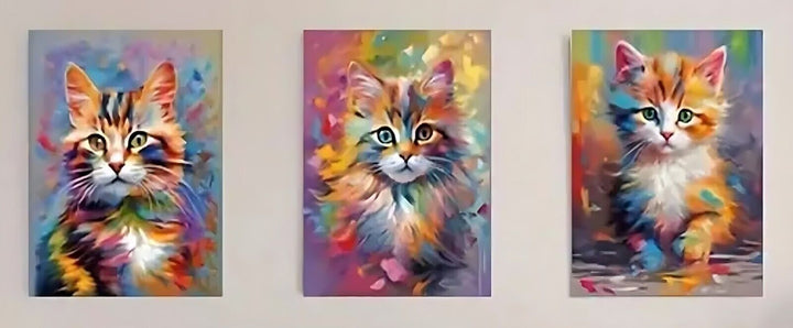 Three Piece Modern Art Cats Canvas Art Print Set Each Print is 15.7" x 23.6" Home & Garden:Home Décor:Posters & Prints TOP ONE PAINTING   