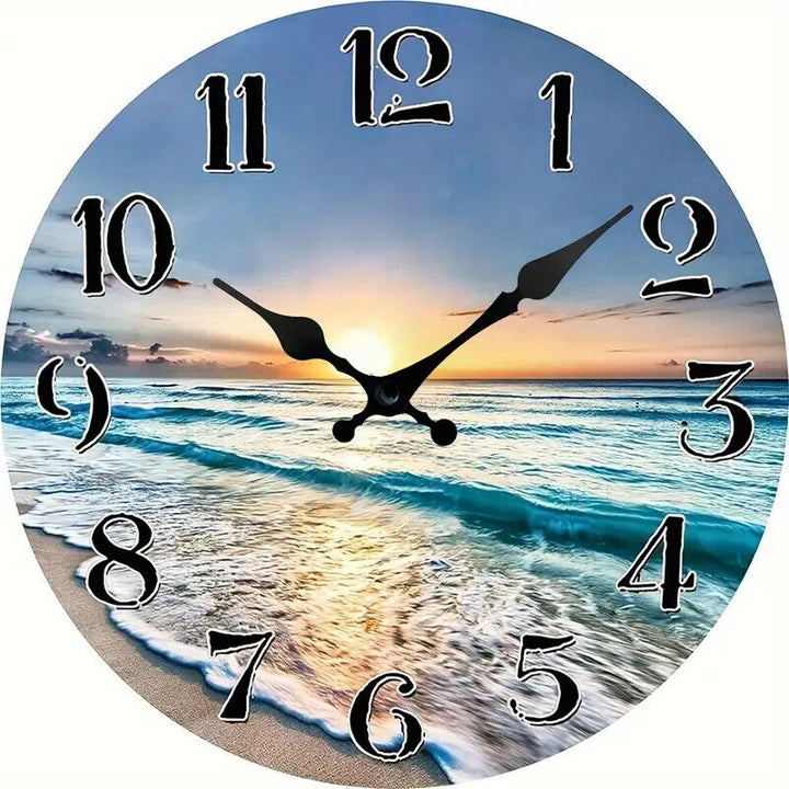 12 Inch Round Ocean Sunset View Silent Easy to Read Wall Clock NEW! Home & Garden:Home Décor:Clocks:Wall Clocks Cozy Home Treasures   