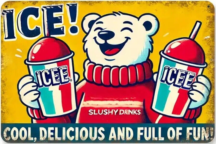 Icee Cool, Delicious, And Full Of Fun Vintage Novelty Metal Sign 12" x 8" Home & Garden:Home Décor:Plaques & Signs Cozy Home Treasures   