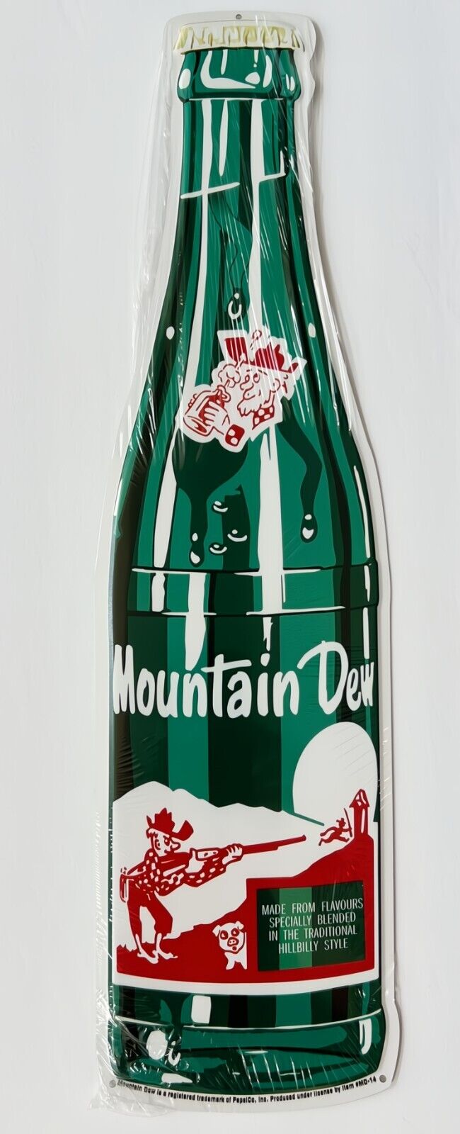 Mountain Dew Bottle Die Cut Novelty Licensed Metal Sign 21" x 6"