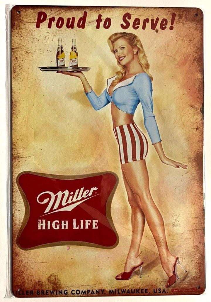 Miller High Life Proud To Serve! Novelty Metal Sign 12" x 8" NEW! Home & Garden:Home Décor:Plaques & Signs Cozy Home Treasures   