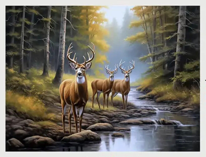 Scenic Forest View Deer Standing By A Stream Canvas Print Framed 12" x 16" Home & Garden:Home Décor:Posters & Prints Cozy Home Treasures   