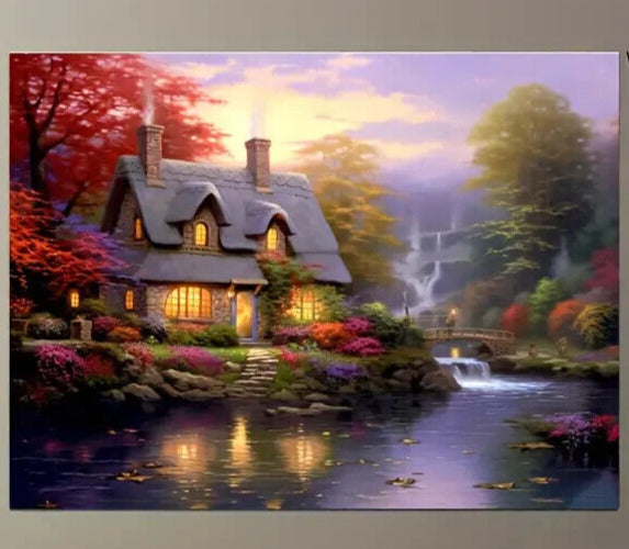 Lighted Cottage Vibrant Canvas Print Framed 16" x 24" Wall Art Home & Garden:Home Décor:Posters & Prints Unbranded   