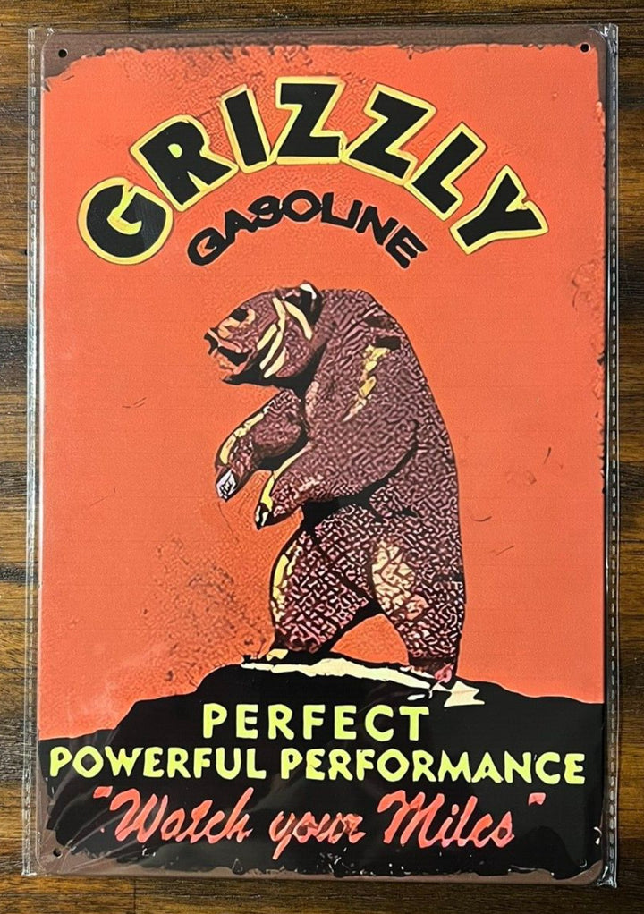 Grizzly Gasoline "Watch Your Miles" Vintage Novelty Metal Sign 12" x 8" Wall Art Home & Garden:Home Décor:Plaques & Signs Cozy Home Treasures   