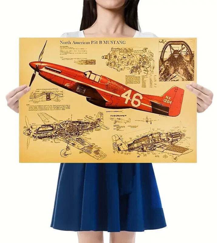 North American P-51B Mustang Plane Kraft Paper Schematic Poster 14" x 20" NEW! Home & Garden:Home Décor:Posters & Prints Kraft Poster Works   