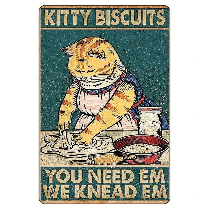 Kitty Biscuits "You Need Em We Kneed Em" Vintage Novelty metal sign Home & Garden:Home Décor:Plaques & Signs Cozy Home Treasures   