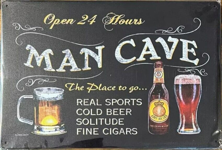 Man Cave Open 24 Hours Novelty Metal Sign 12" x 8" NEW! Home & Garden:Home Décor:Plaques & Signs Cozy Home Treasures   