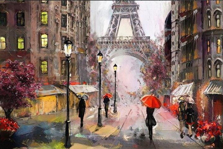 Eiffel Tower Rainy Day Vibrant Canvas Print Framed 12" x 16" NEW! Home & Garden:Home Décor:Posters & Prints Cozy Home Treasures   