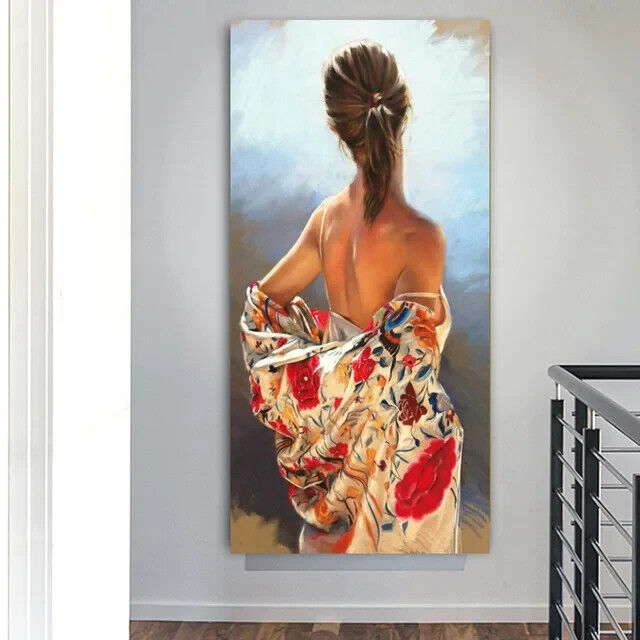 Modern Art Nude Woman Dress Falling Off Canvas Art Print 11.8" x 23.6" Stunning! Home & Garden:Home Décor:Posters & Prints Cozy Home Treasures   