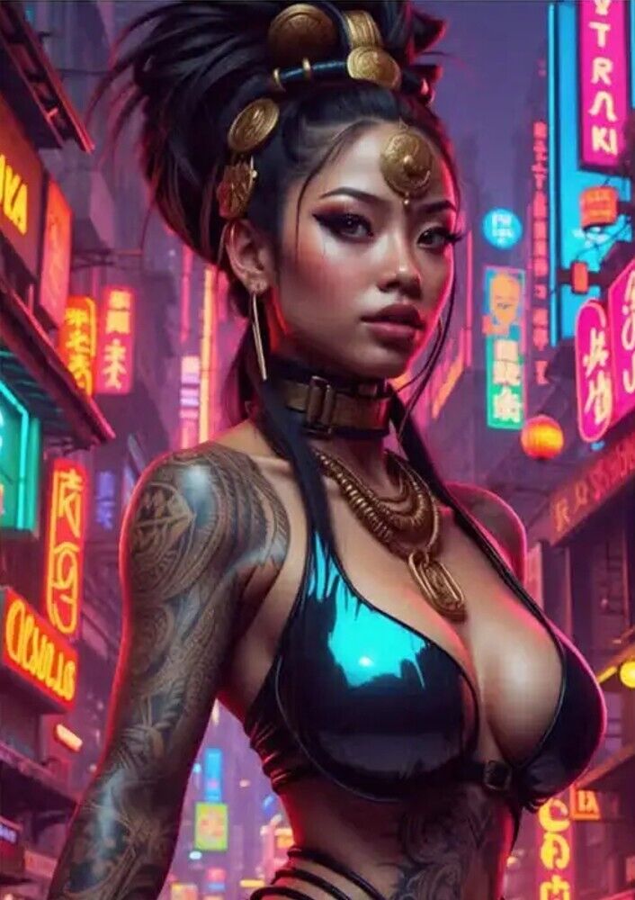 Stunning Tattoo Girl Futuristic Artistic Canvas Print 12" X 16" Art:Art Prints Cozy Home Treasures   