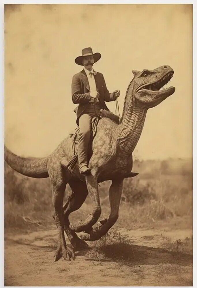 Cowboy Riding A Dinosaur Vintage Style Canvas Art Print 15.7" x 23.6" NEW! Home & Garden:Home Décor:Posters & Prints Classic Print Gallery   