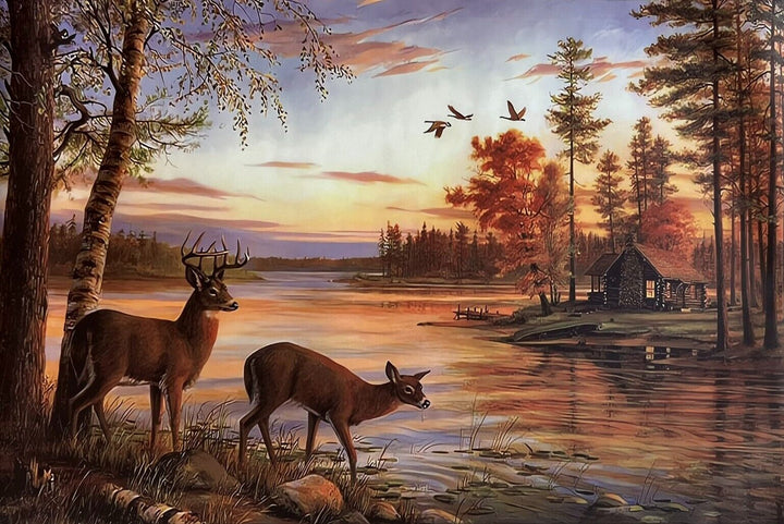 Scenic Deer By The Creek At Sunset  16" x 24" Canvas Art Print New! Home & Garden:Home Décor:Posters & Prints Cozy Home Treasures   