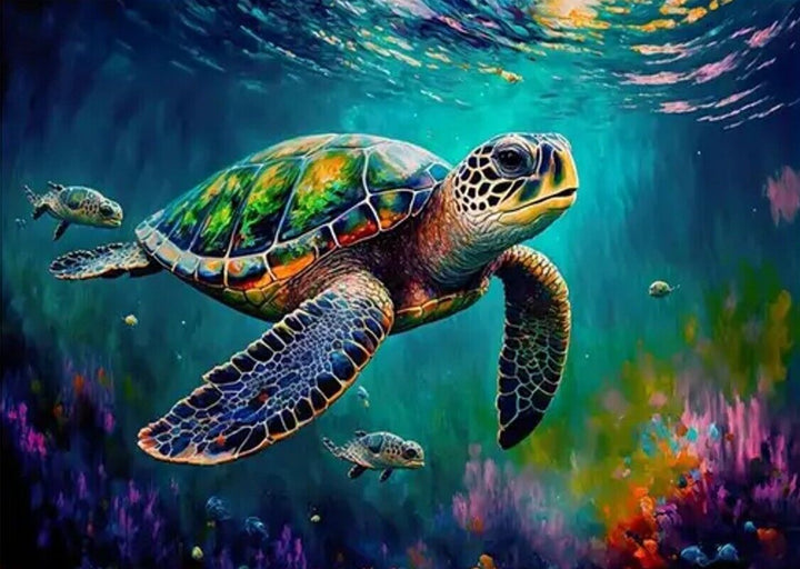 Modern Art Vibrant Stunning Sea Turtle Canvas Print 11.8" x 16.5" Home & Garden:Home Décor:Posters & Prints Cozy Home Treasures   