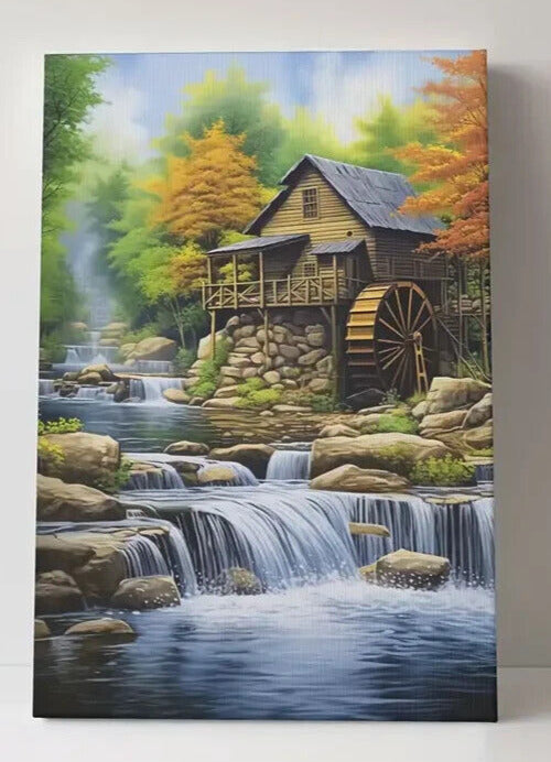 Scenic Cabin And Creek Canvas Print Framed 16" x 24" Wall Art Home & Garden:Home Décor:Posters & Prints Unbranded   