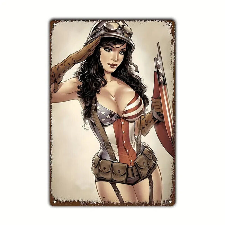 Sexy American Female Pilot 8" x 12" Vintage Novelty Metal Sign For Man Cave Home & Garden:Home Décor:Plaques & Signs Cozy Home Treasures   