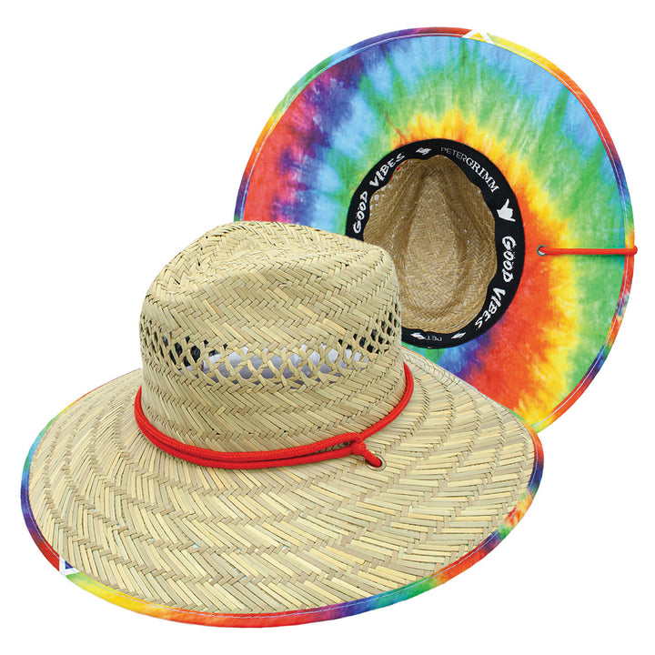 Jerry Straw Wide Brim Tie Dye Sun Lifeguard Hat  Doba Default  