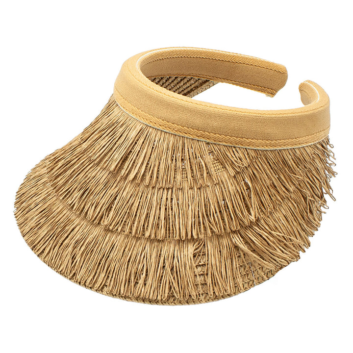 Paradise Straw Natural Palm Fringed Sun Visor Hat  Doba Default  