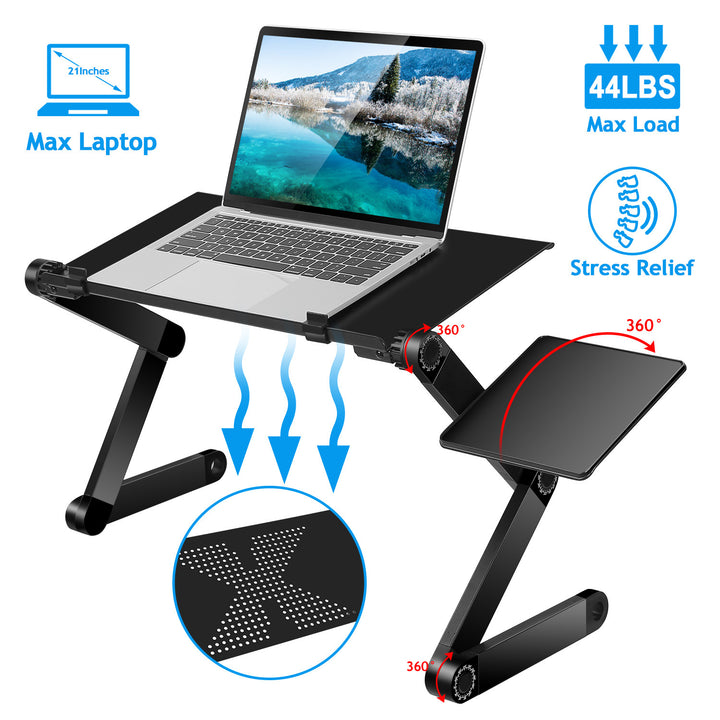 Foldable Laptop Table Bed Notebook Desk with Mouse Board Aluminum Alloy Breakfast Snacking Tray for Home Office Travel Use  Doba Black  