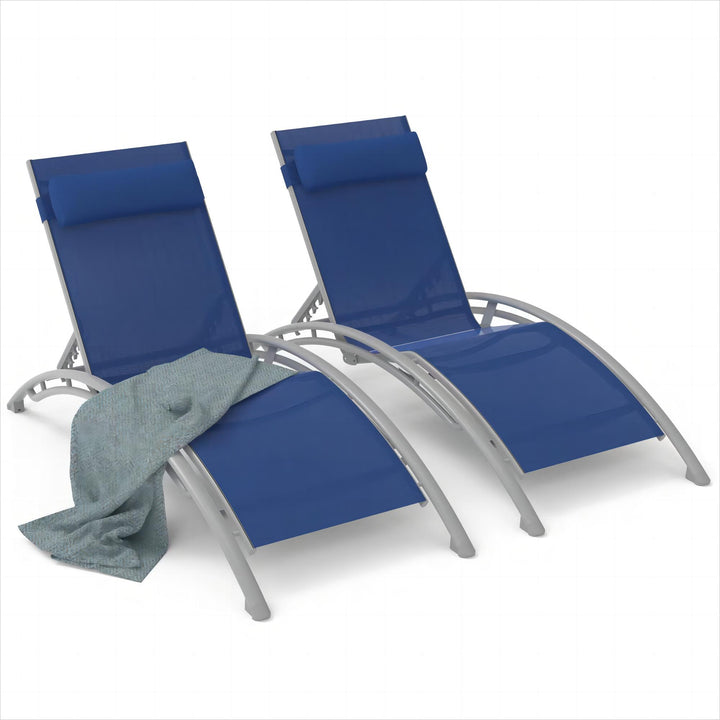 Outdoor Chaise Lounge Set of 2 Patio Recliner Chairs with Adjustable Backrest and Removable Pillow for Indoor&Outdoor Beach Pool Sunbathing Lawn (Blue,2 Lounge Chair)  Doba as Pic  