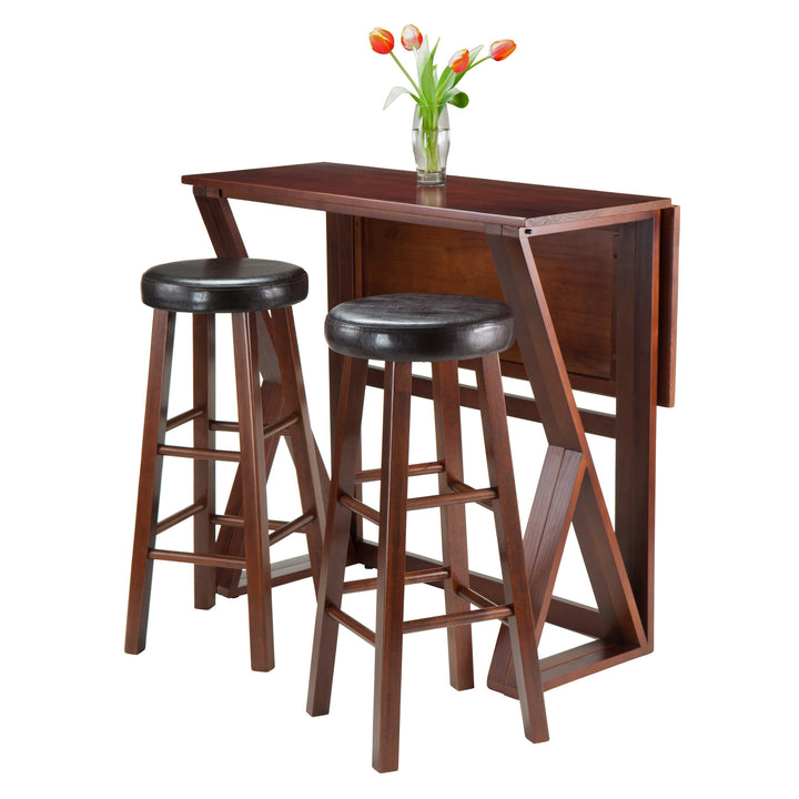 Harrington 3-Pc Drop Leaf High Table; 2-29" Cushion Round Seat Stools  Cozy Home Treasures   