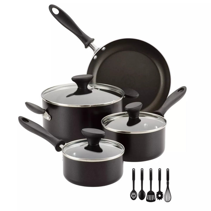 12pc Nonstick Aluminum Cookware Set with Prestige Tools  Doba Black  