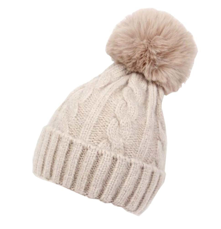 Kids Winter Ear Protect Knitting Hat Toddler Pom Pom Hat; Beige  Doba Default  