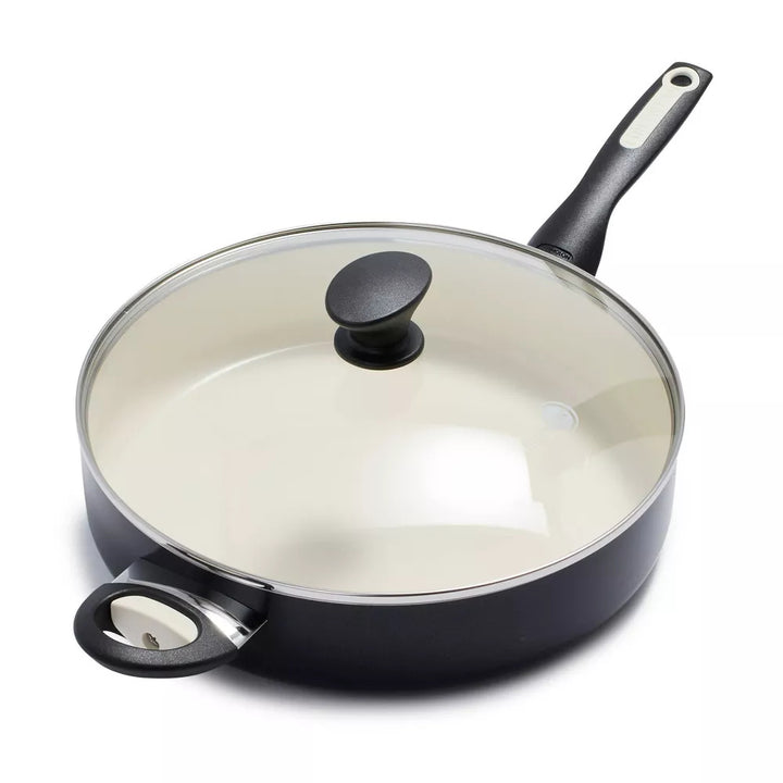 Rio 5qt Ceramic Nonstick Covered Saute Pan with Helper Handle Black  Cozy Home Treasures   