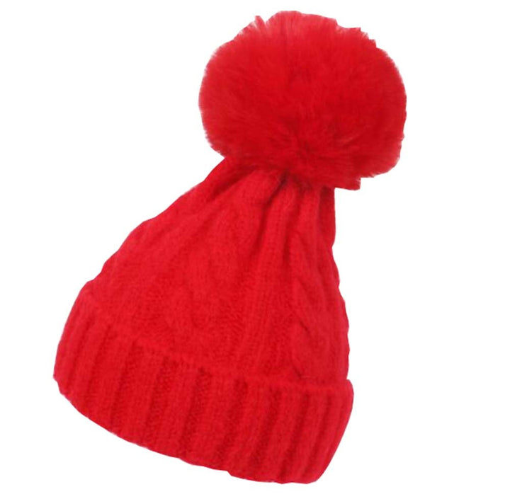 Kids Winter Ear Protect Knitting Hat Toddler Pom Pom Hat; Red  Doba Default  