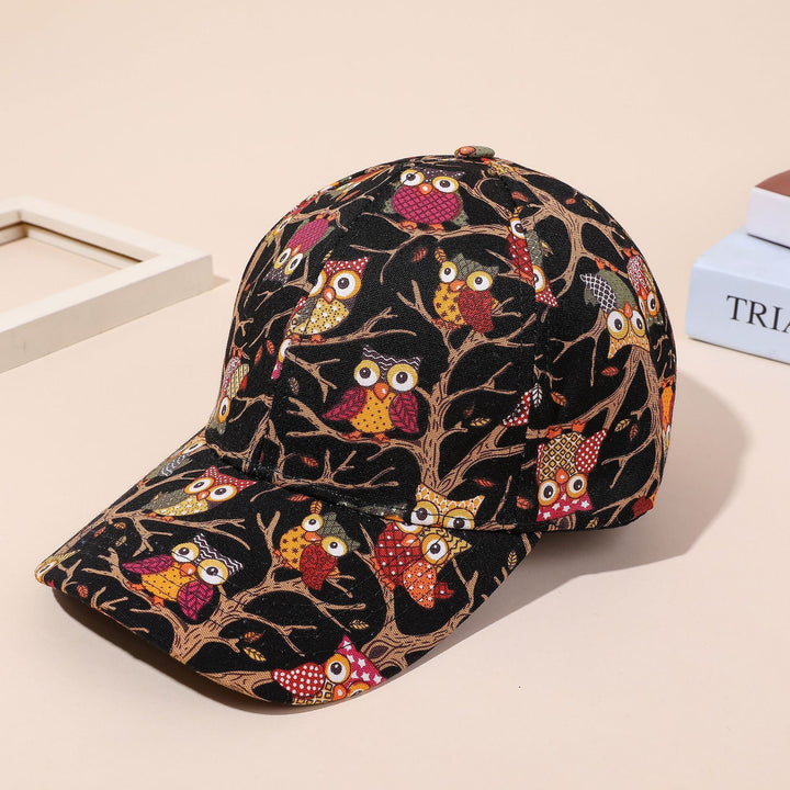 Creative new cartoon pattern baseball cap men and women casual sun hat owl print peaked cap spring and summer  Doba Black  