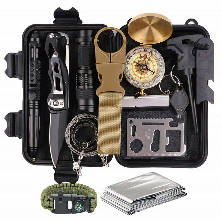 14-In-1 Outdoor Emergency Survival Kit Camping Hiking Tactical Gear Case Set Box  Doba default  