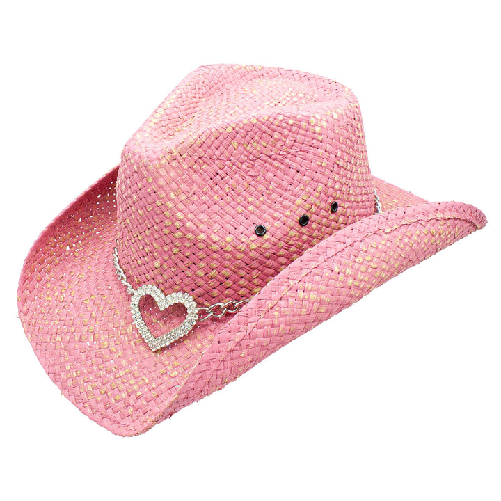 Heart Attack Natural Curved Brim Heart Cowboy Drifter Hat  Doba Pink  