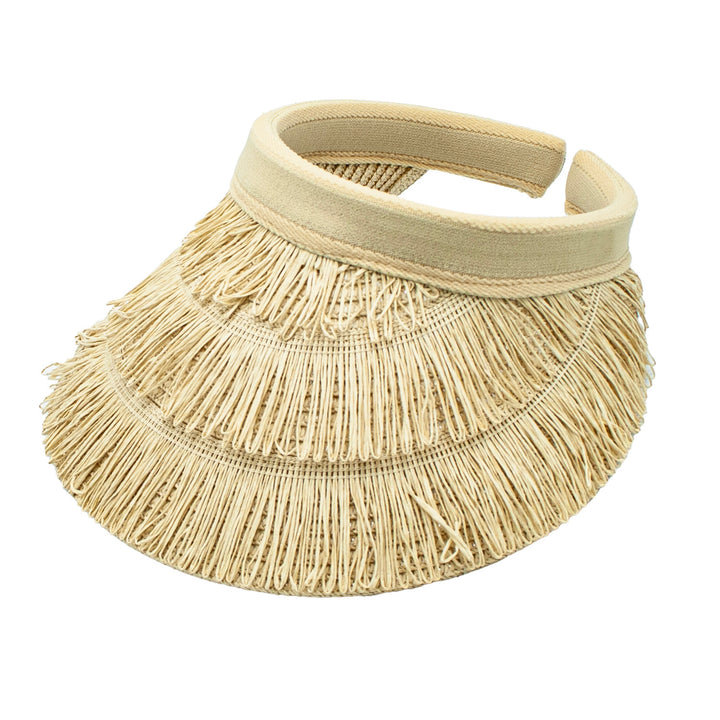 Paradise Straw Natural Palm Fringed Sun Visor Hat  Doba Default  