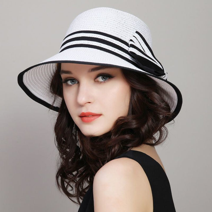 1pc Sun Hat; Beach Hat; Sun Protection; Foldable; Ribbon Hat; Women's Hat; Colors: Milky White/White/Beige/Pink/Brown  Doba White One Size Fits All 