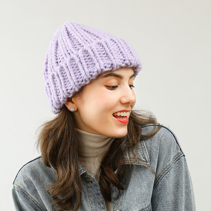 Woolen Hat For Women Autumn And Winter Icelandic Wool Rugged Cycling All The Way To Warm The Thick Needle Wool Hat  Doba purple  