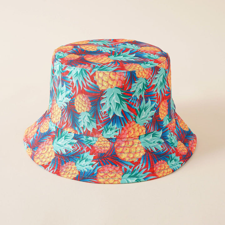 Fisherman hat men ins trend spring and summer beach hat tropical style banana leaf floral print sun hat women  Doba Pineapple  