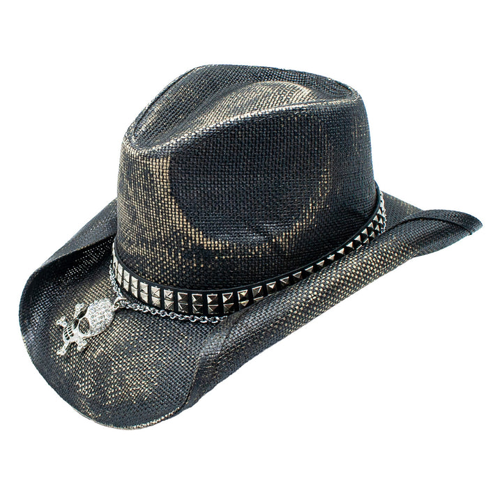 Catrin Straw Skull Studded Chain Drifter Cowboy Hat  Doba Default  