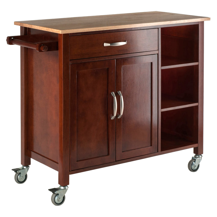 Mabel Kitchen Cart Walnut/Natural  Cozy Home Treasures   