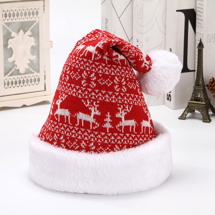 Snowflake Deer Knitted Wool Flannelette Christmas Hat Adult Winter Hat  Doba red&white deer  