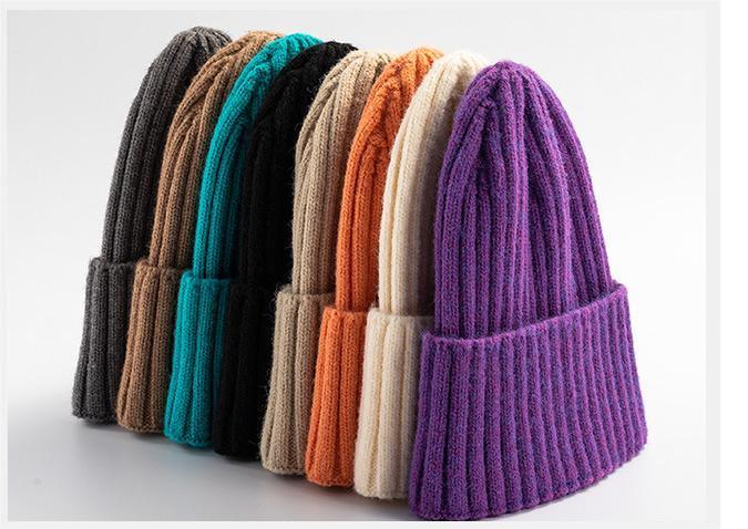 Autumn Winter Knitted Hat For Women'S Fashion Cotton Cashmere Warm Wool Hat Solid Color Ruffled Pullover Hat  Doba lake blue  