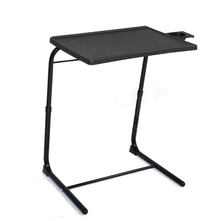 Adjustable TV Tray Table with Cup Holder;  Folding TV Dinner Table with 6 Height and 3 Tilt Angle Adjustments  Doba black  